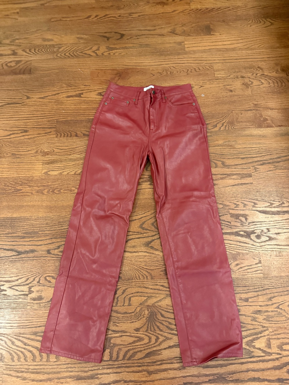 pistola Red Faux Leather Straight-Leg Jeans